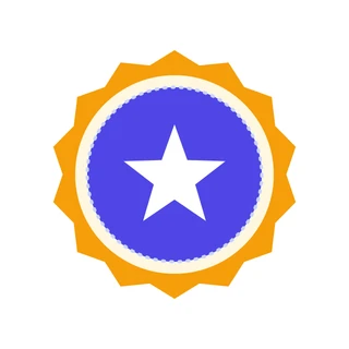 A star badge with a blue disc and gold edge, on a white background